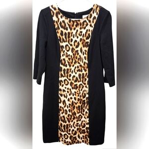Chico's so slimming black cheetah print 3/4 sleeve dress, size 0 (S)